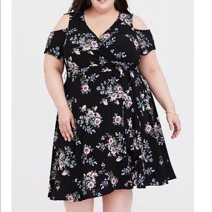 Torrid black cold shoulder wrap dress